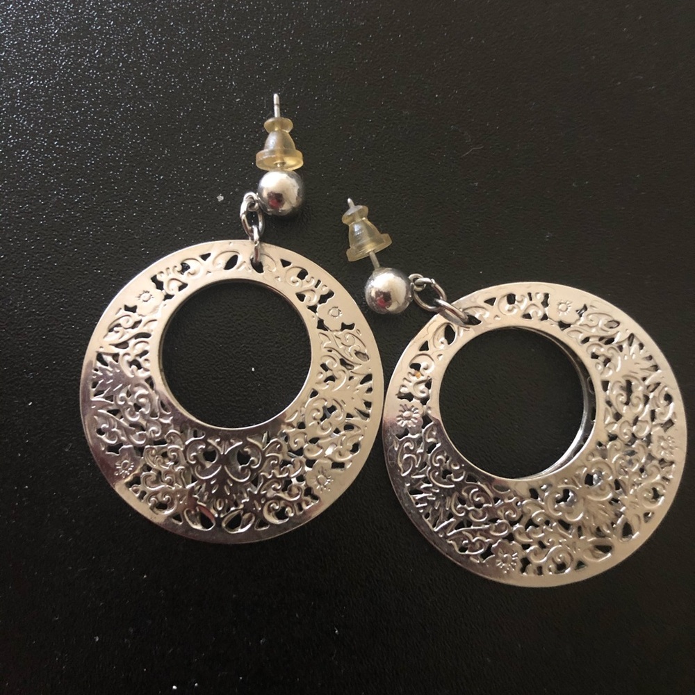 Statement Earrings Silver Art Nouveau Decor